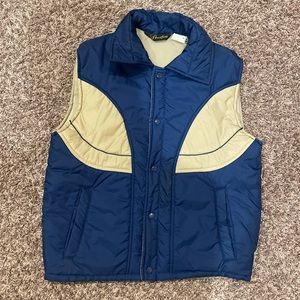 Vintage Aventura Puffer Snap Blue and Tan Vest  Mens Goose Down Size M